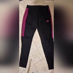 Ladies ADDIDAS BLACK AND PINK TRACK PANTS